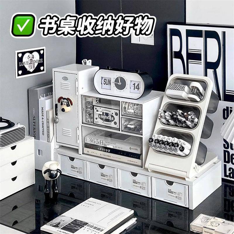 马克笔收纳盒大容量笔筒学生桌面儿童文具斜插笔筒亚克力置物架