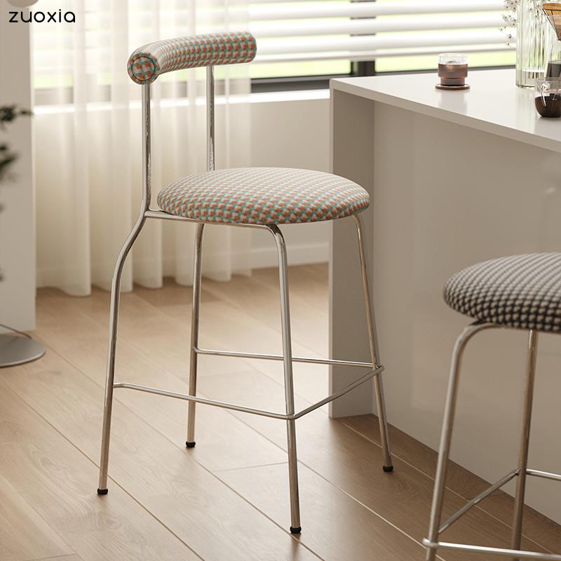 左下北欧吧台椅子家用复古高脚凳酒吧前台高脚椅现代简约餐椅台凳