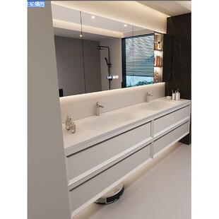 极简法式陶瓷一体双盆浴室柜组合橡木洗脸洗手台酒店风卫浴柜定制