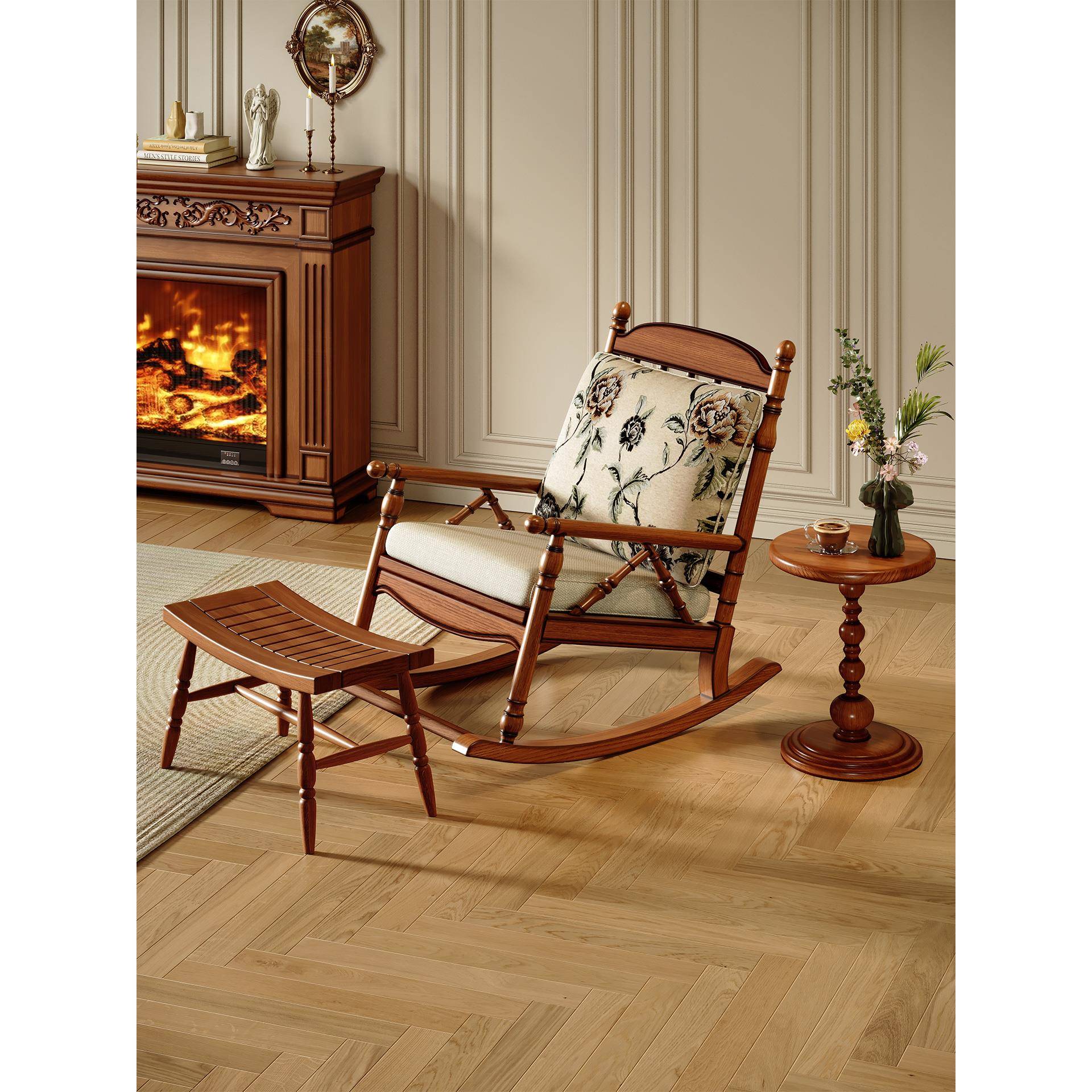 美式覆古实木摇椅躺椅单人沙发2026新款成人阳台休闲懒人椅子脚踏