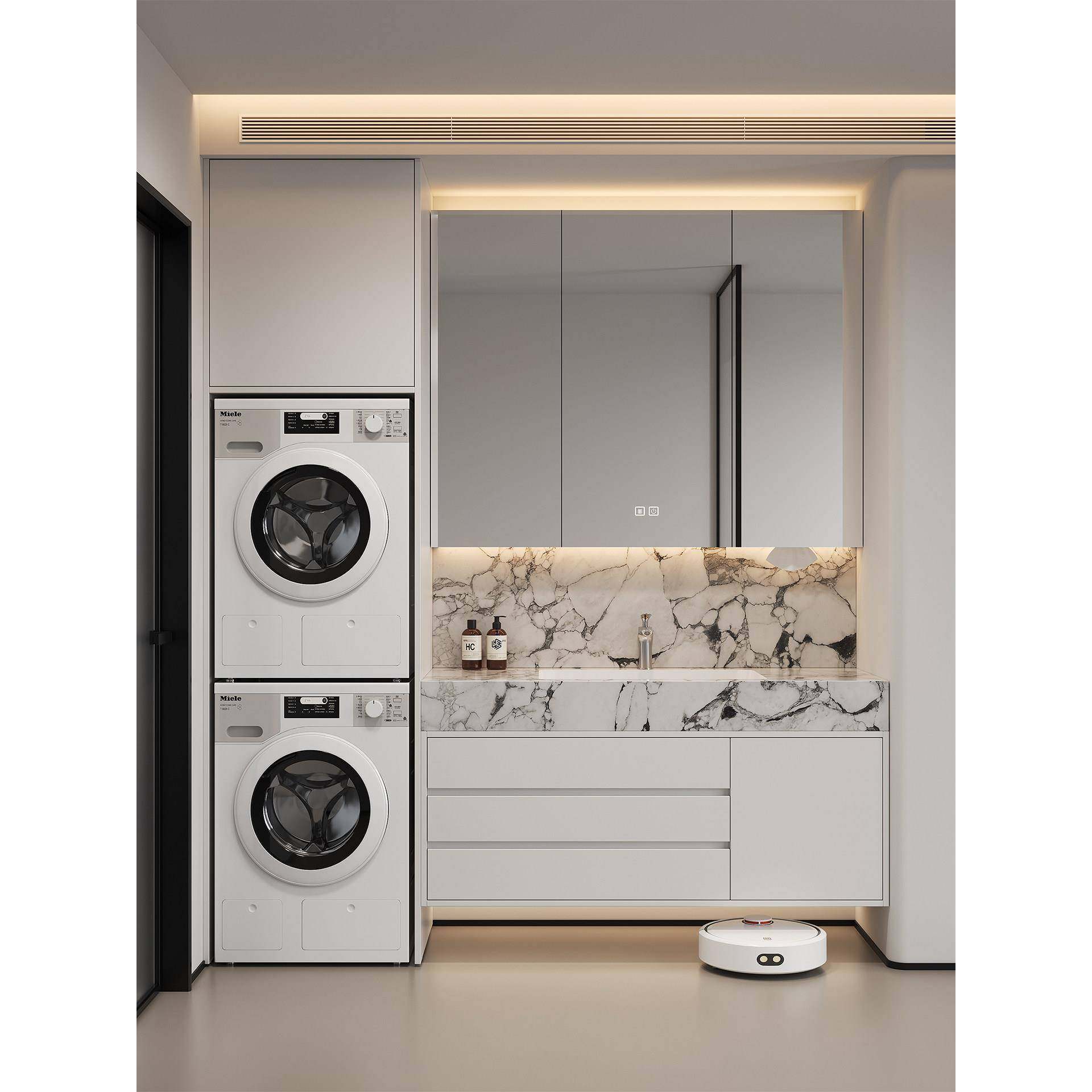 阳台双层叠放洗衣机烘干机套装洗手盆柜组合浴室柜洗衣池台盆一体