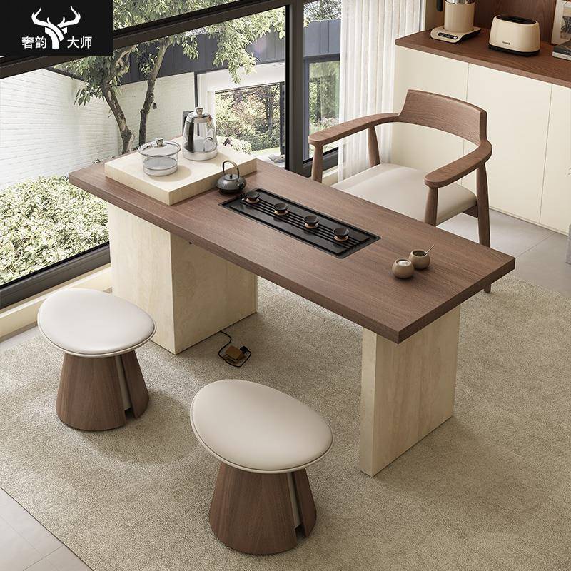 客厅茶桌家用小茶台现代简约岩板小型高级感中古风阳台茶桌椅组合