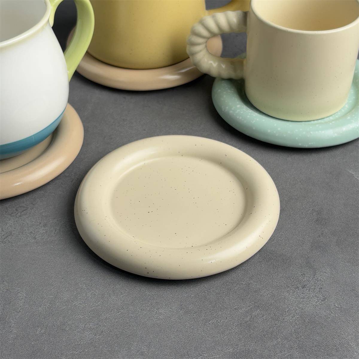 i go home杯垫陶瓷圆形奶油风可爱点心碟子马克杯垫咖啡杯垫7117