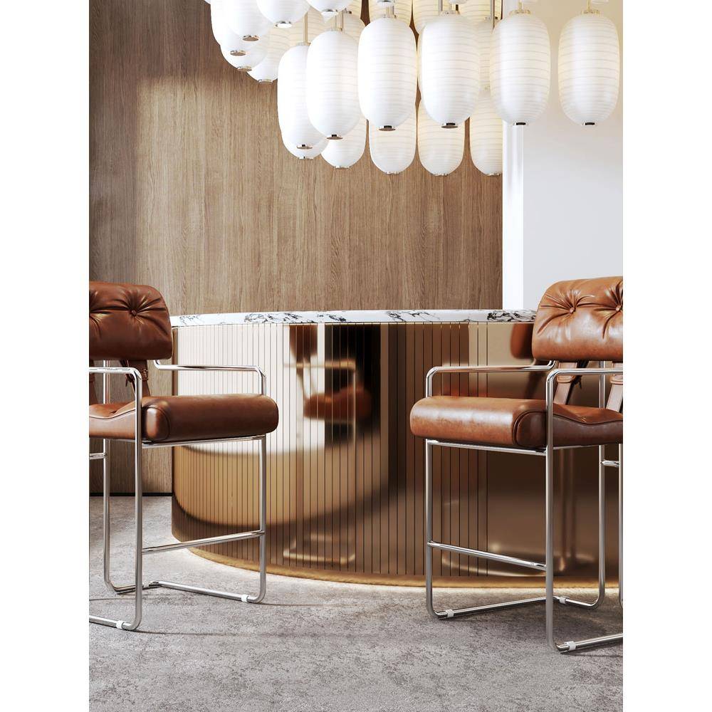 中古风不锈钢吧台椅包豪斯简约高端前台酒吧软包高脚餐凳久坐不累