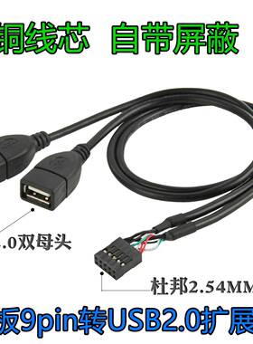 主板9针转USB两口扩展挡板线 杜邦2.54端子 9Pin转USB 2口连接线