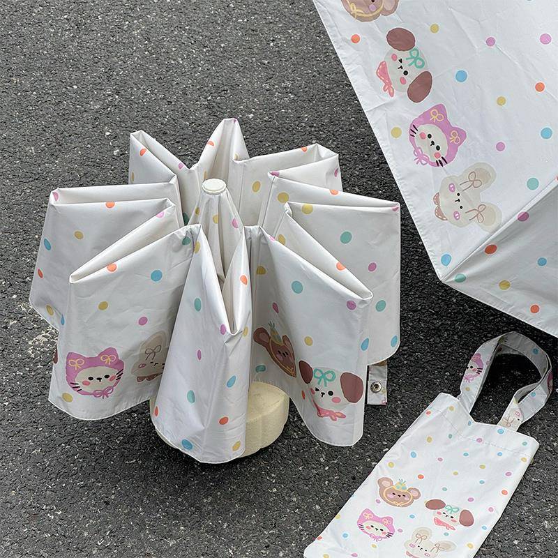 Rosy波点全自动晴雨伞两用女防晒防紫外线黑胶太阳伞折叠小巧遮阳