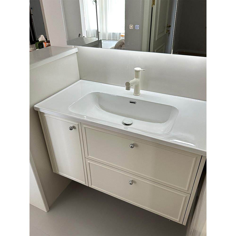 轻法式奶油风覆古风浴室柜组合实木烤漆定制陶瓷盆洗漱台花花卫浴