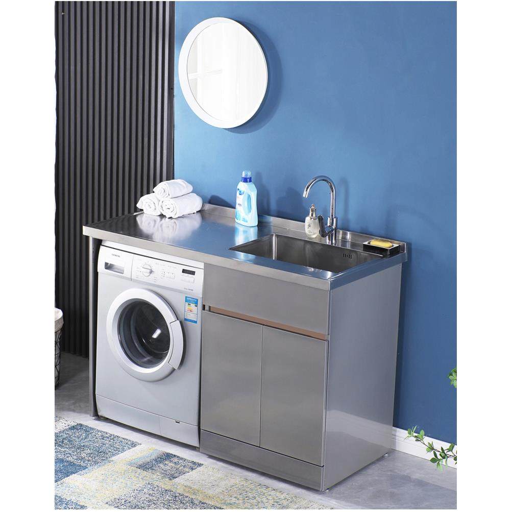不锈钢洗衣柜阳台柜组合滚筒洗衣机柜子伴侣台盆池一体切角可定制