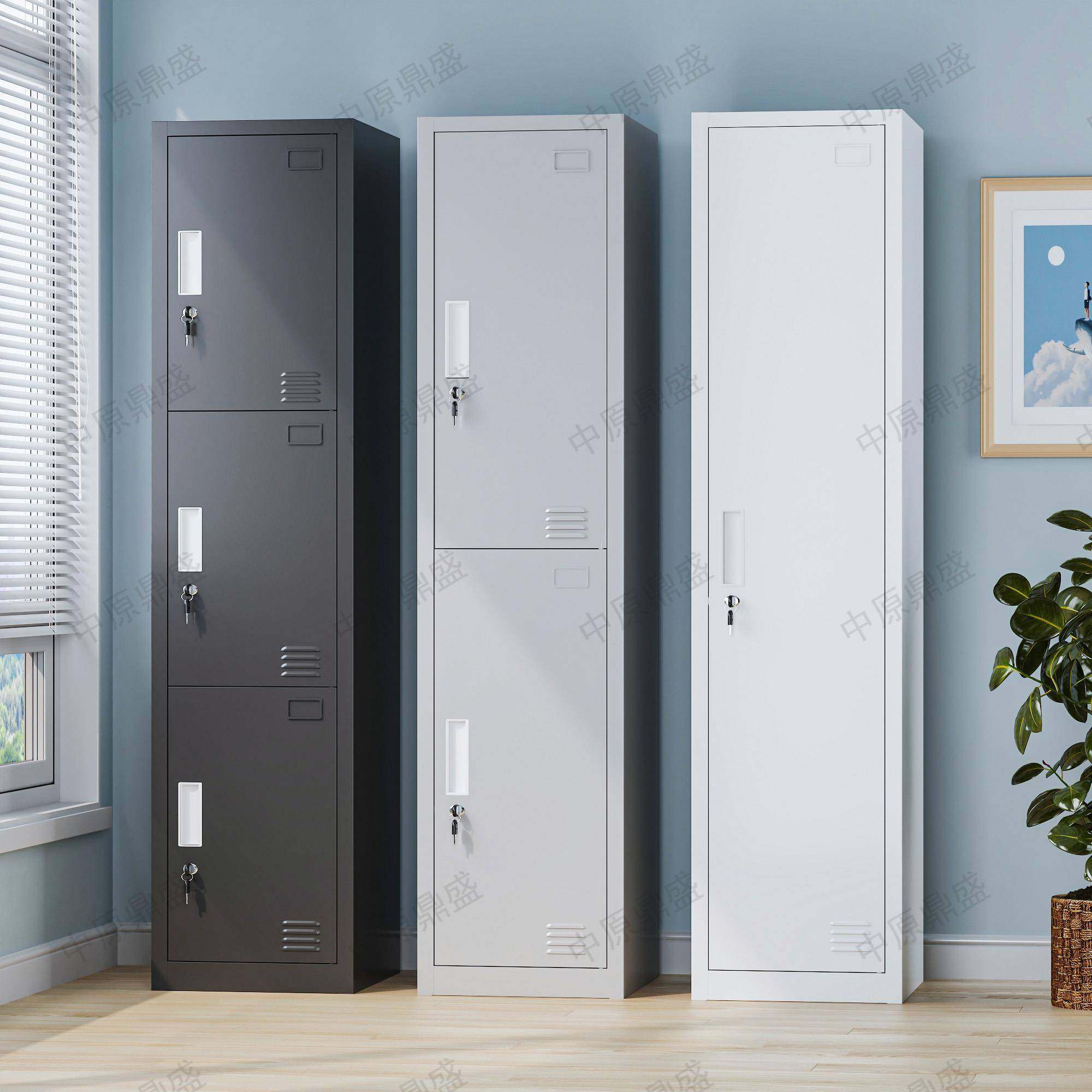 单门更衣柜铁皮柜宿舍柜员工储物柜钢制带锁更衣箱简易办公室衣柜