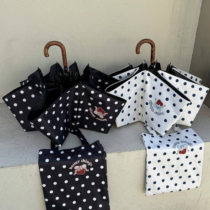 自制复古弯钩波点伞晴雨伞两用黑胶防晒防紫外线太阳伞女加大防风