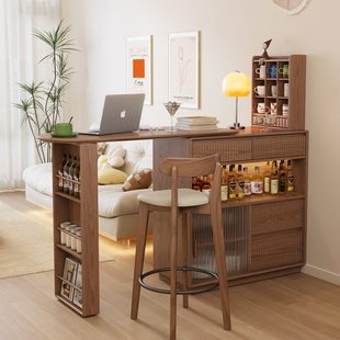 岛台 冬木实木吧台桌子家用客厅伸缩移动一体餐边柜小户型隔断日式