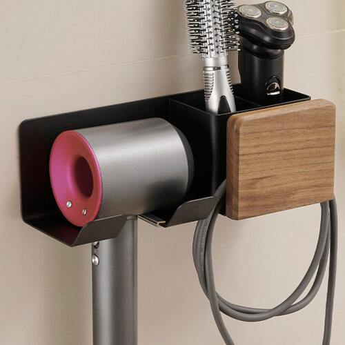 cmeo胡桃木吹风机置物架免打孔卫生间电吹风支架浴室风筒挂架收纳