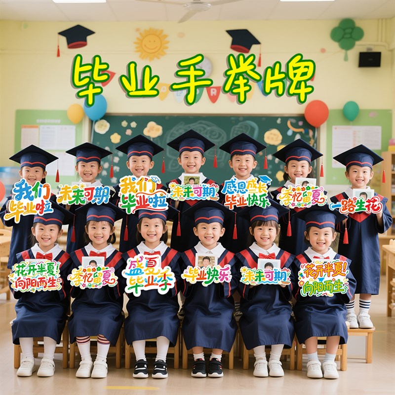 幼儿园毕业d季典礼学校氛围感布置装饰挂布横幅手举牌拍照道具kt