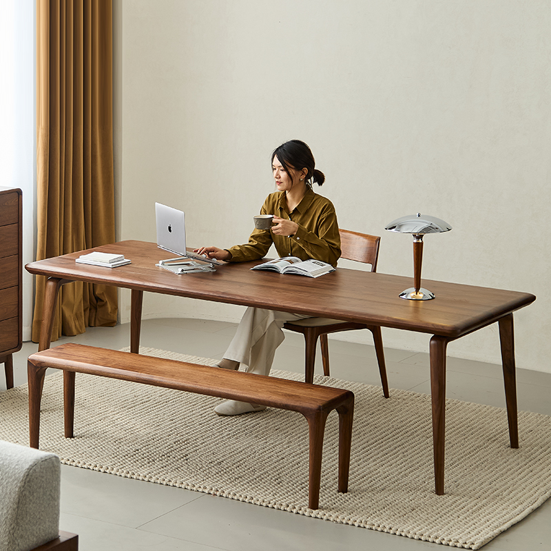 北美黑胡桃木书桌全实木大板桌工作台现K代简约去客厅化一体餐桌