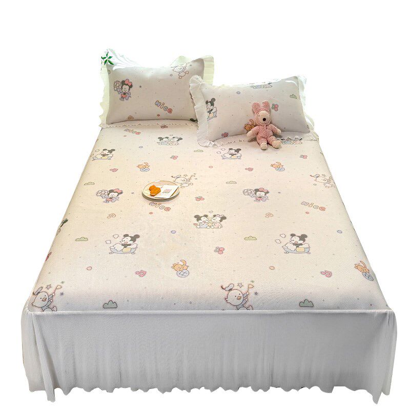 2025年夏季新款冰藤凉席床裙款三件套卡通公主风空调冰丝席可机洗