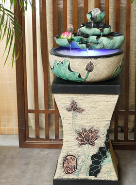 创意喷泉流水摆件招财风水球水景加湿器中式风水轮客厅桌面小鱼缸