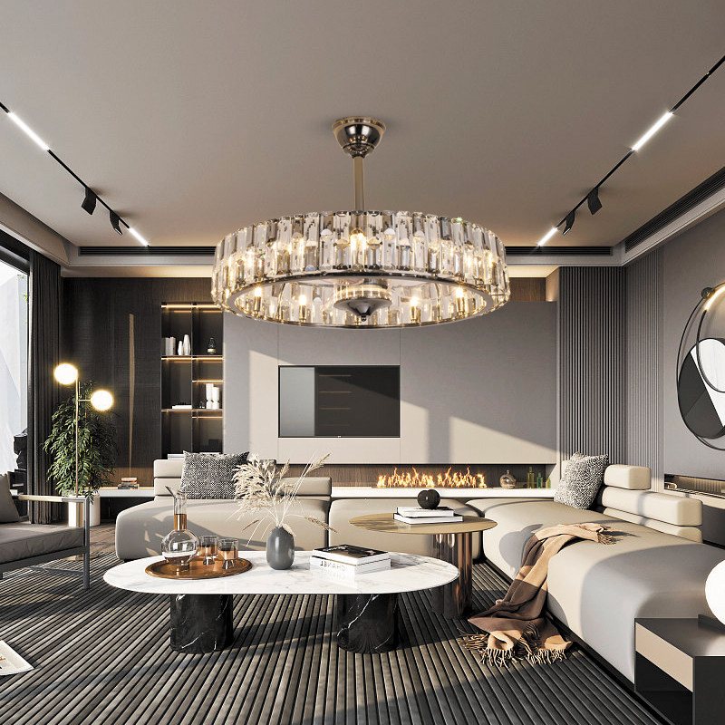 轻奢餐厅水晶吊扇灯风扇灯2024新款客厅风扇家用一体吊灯