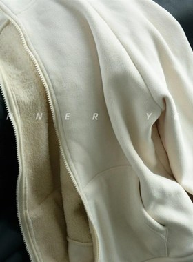穿包浆INNER YES超好看摇粒绒加绒白色卫衣女款内搭外套秋冬抓绒