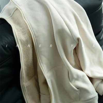 穿包浆INNER YES超好看摇粒绒加绒白色卫衣女款内搭外套秋冬抓绒