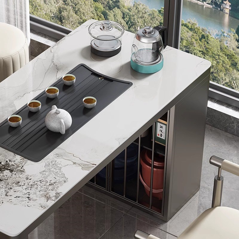 现代简约家用小户型阳台岩板茶台办公室烧水泡茶一体式茶桌椅组合