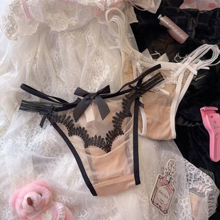 女士双细带女生三角裤 法式 轻奢水溶蕾丝网纱性感纯欲透明肤色内裤