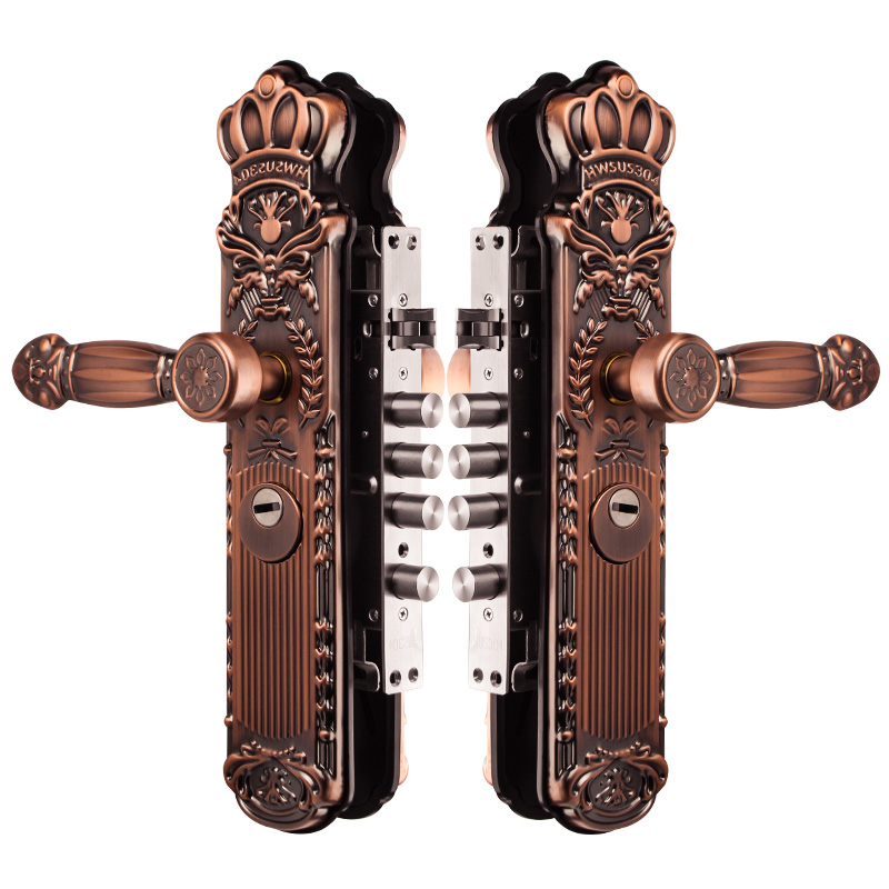 红古防盗门锁装甲锁套装304不锈钢把手家用木门别墅大门拉手