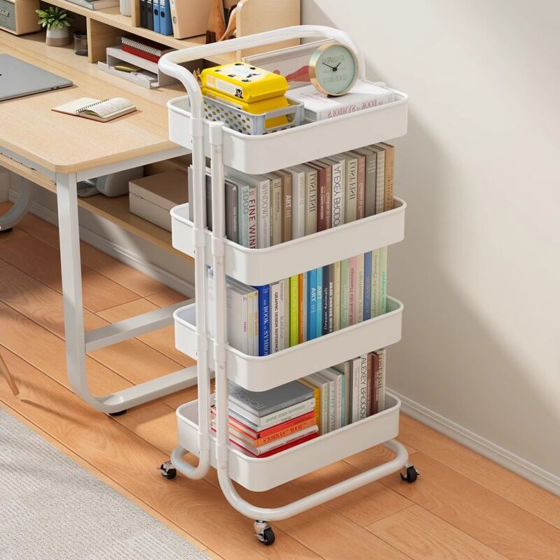 轻奢小推车书架置物架落地可移动带轮零食书桌旁桌面收纳阅读书柜