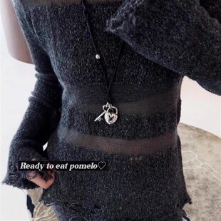 RTEP 高品质定制加粗蜡绳爱心锁钥匙可拆卸吊坠长款项链毛衣链