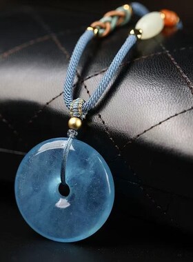 海蓝宝平安扣吊坠冰种蓝色水晶海水蓝项链钥匙扣挂件项仿同款饰品