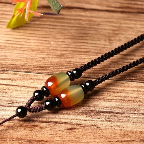 孔雀玛瑙手工编织项链绳子可调节男女款高档吊坠挂绳玉佩挂坠挂脖