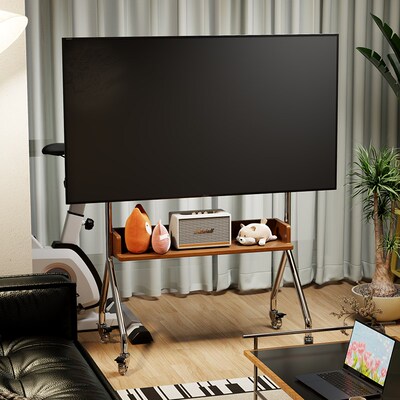 CABTE可移动电视机支架北欧实木落地艺术推车43/55/65/75英寸挂架