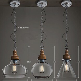 设计师北欧美式乡村田园复古个性创意木纹玻璃吊灯具餐厅吧台吊灯