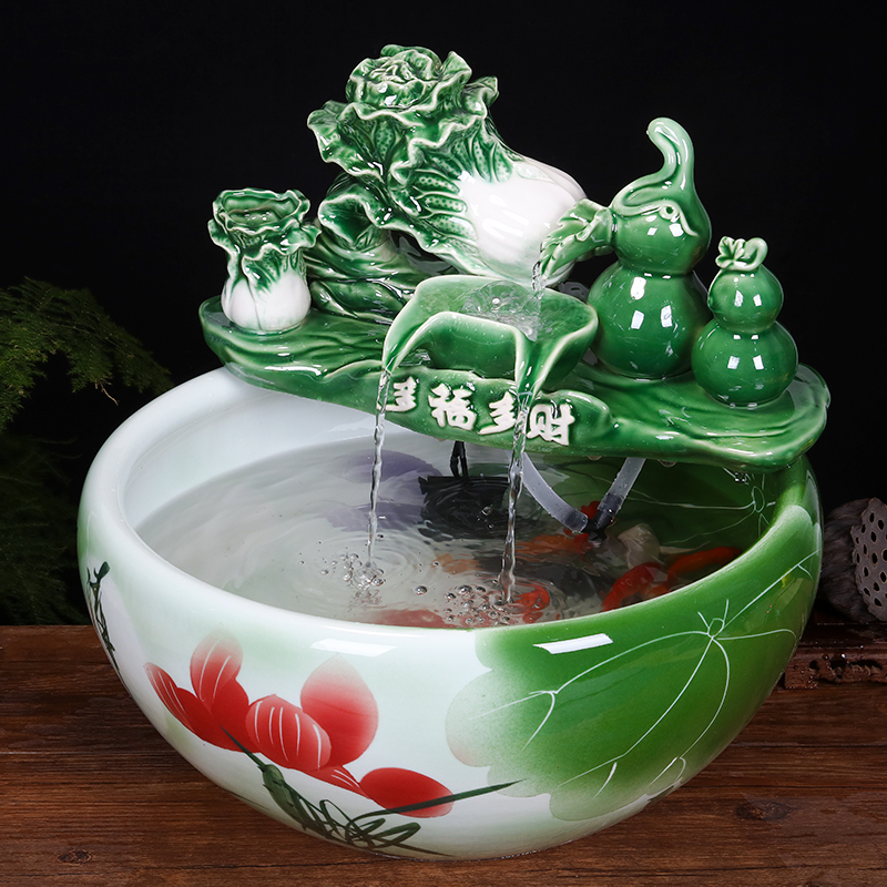 景德镇陶瓷流水鱼缸家用喷泉养鱼盆大号碗莲盆乌龟缸客厅造景摆件