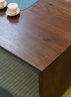 新中式实木长炕h桌北美黑胡桃榻榻米茶几飘窗茶室矮茶桌禅意茶台