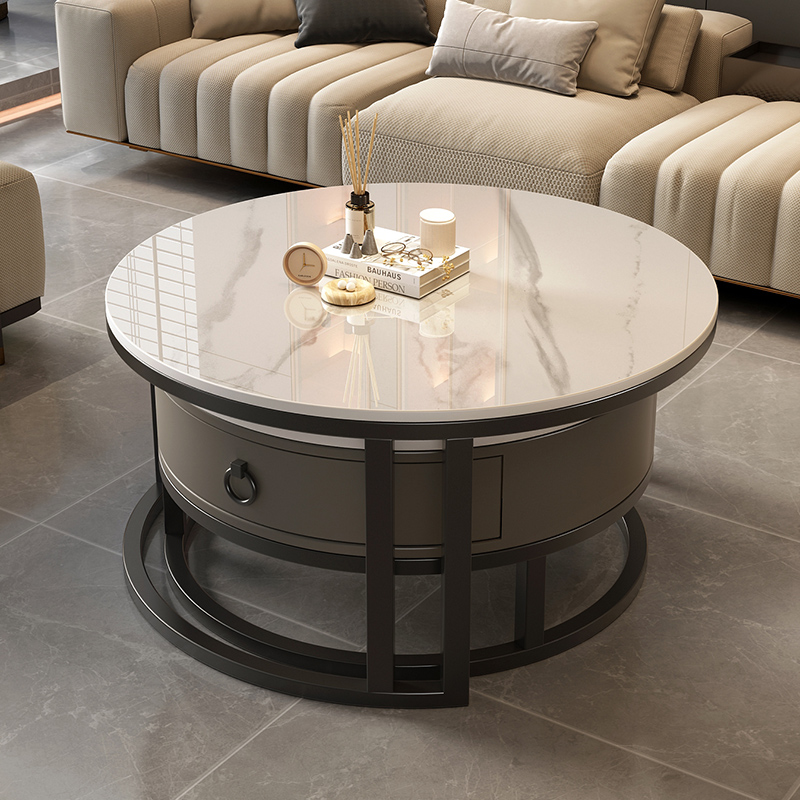 岩板茶几客厅家用简约现小户型y2023新款轻奢大理石网红圆形茶几