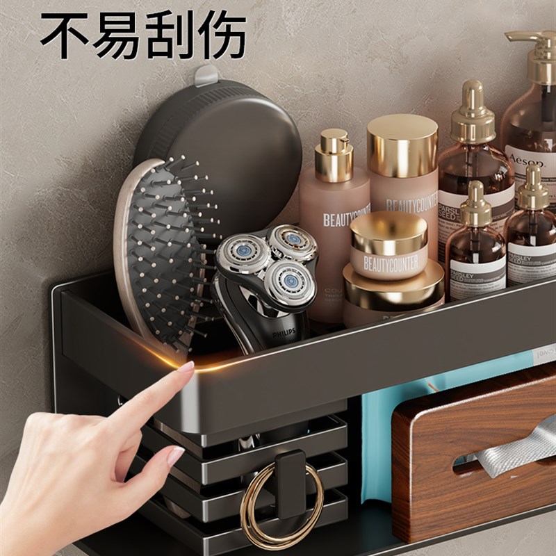 吸盘吹风机置物架胡桃木免打孔卫生间G电吹风挂架浴室收纳架子支