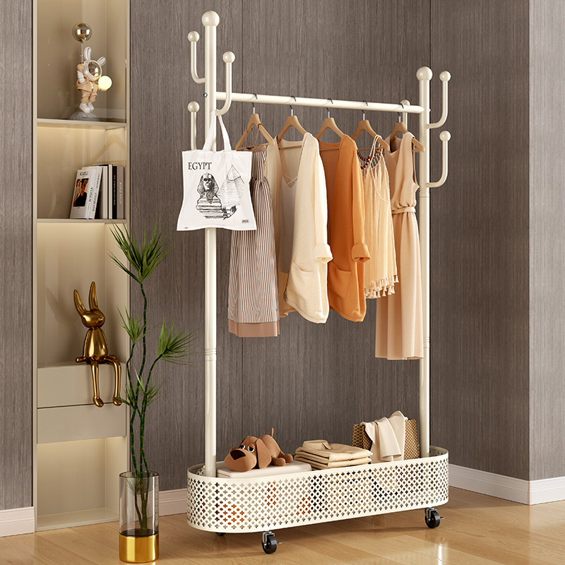 衣架落地卧室挂衣架可移动带轮家用网红奶油风晾衣架X简易衣帽架