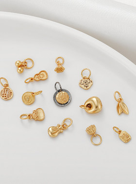 S925古法银镀金福字钱袋招财挂件