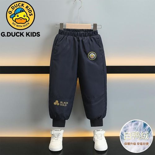小黄鸭2024新款儿童黑金羽绒裤男宝女宝保暖加厚白鸭绒工装裤子冬