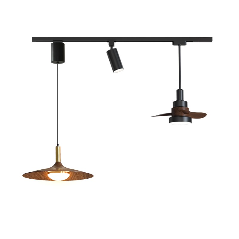 2025新款中古风饭厅吊扇灯可移动明装轨道餐桌吧台岛台护眼升降灯