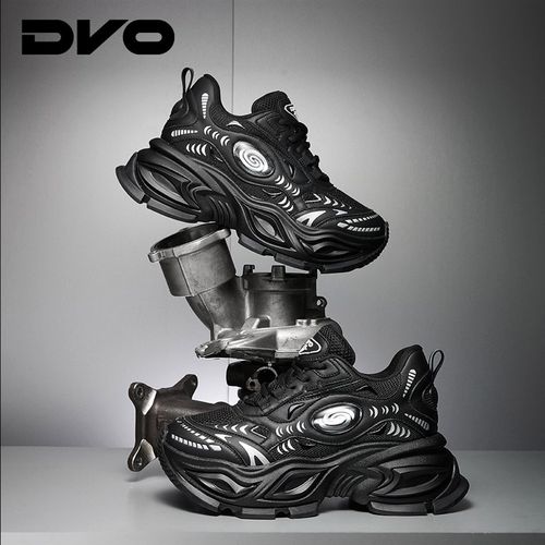 Dvo黑色爸爸鞋夏季同款男女10cm隐形内增高网透气厚底休闲鞋