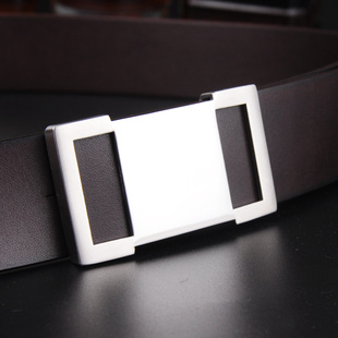 腰带商务 裤 不锈钢皮带男士 真皮平滑扣头层牛皮整张皮单层皮潮正装