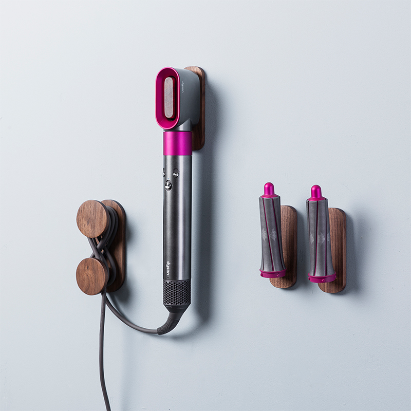 适用于戴森卷发棒收纳架支架置物架壁挂免打孔黑胡桃木美发器挂架