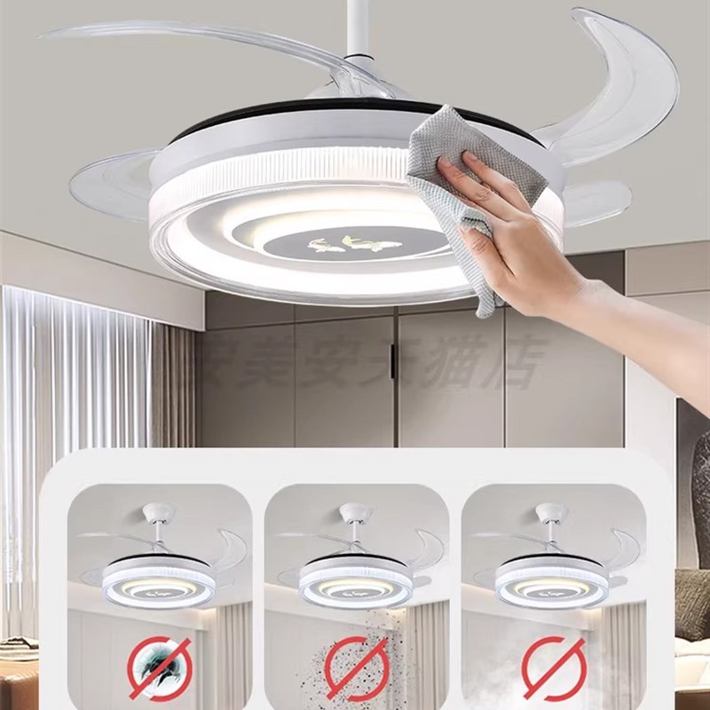 110V新款52英寸隐形客厅风扇灯欧式餐厅吊扇灯卧室静音电风扇吊灯