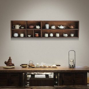 实木紫砂壶博古架搁架壁挂茶杯收纳架摆件展示架墙上置物架多宝格