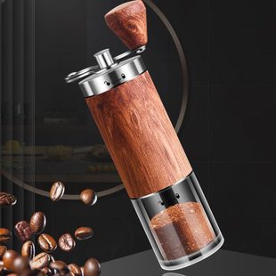 304不锈钢手摇咖啡机多功能木纹咖啡研磨器迷你磨豆器磨粉器 韩式