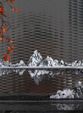 现代新中式创意亚克力倒影雪山招财微景观摆件酒店样板间软装饰品
