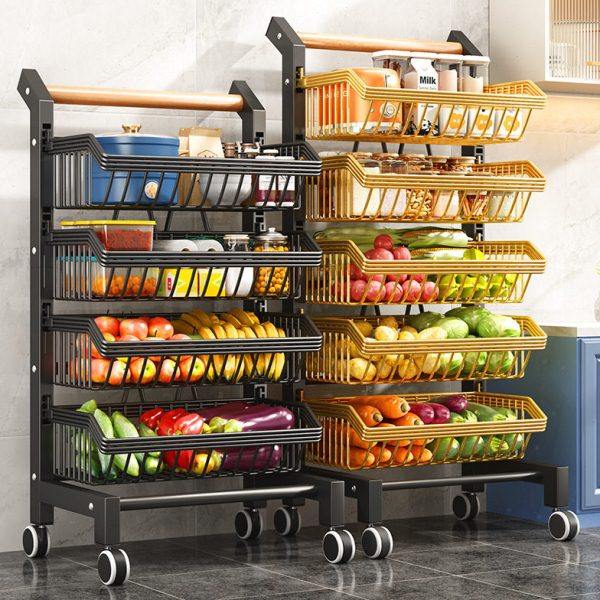 厨房置物架家用收纳储物架子落地多层卡扣置物小推车多功能蔬菜篮,厨房/烹饪用具,果蔬置物架/篮/框,淘宝优惠券,粉丝福利购,淘宝优惠卷