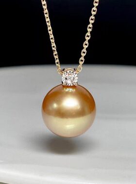 925银南洋浓金珍珠吊坠女王妃珍珠吊坠经典戴妃金珠吊坠法式浪漫