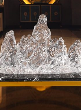 新中式摆件假山透明树脂酒店样板房间客厅软装桌面艺术品茶馆小型